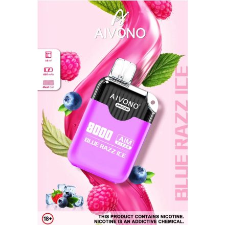Aivono 8000 - Nicotine Free 0% einweg-vape mit blue razz ice-geschmack und 8000 zügen